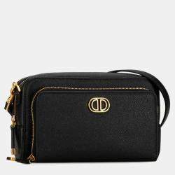 Pre Owned Christian Dior Black Leather Caro Double Pouch Shoulder Bag
