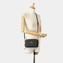 Pre Owned Christian Dior Black Leather Caro Double Pouch Shoulder Bag