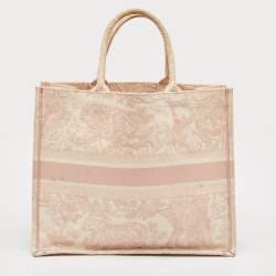 Pre Owned Dior Pink/White Embroidered Canvas Large Toile de Jouy Book Tote