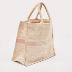 Pre Owned Dior Pink/White Embroidered Canvas Large Toile de Jouy Book Tote