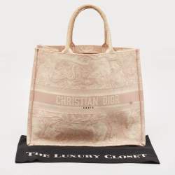 Pre Owned Dior Pink/White Embroidered Canvas Large Toile de Jouy Book Tote