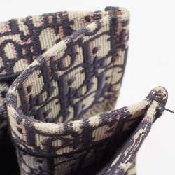 Pre Owned Dior Navy Blue Oblique Embroidered Canvas Medium Book Tote