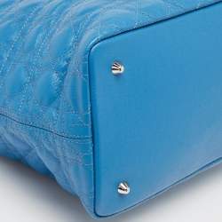 Pre Owned Dior Blue Cannage Coated Canvas Medium Panarea Tote