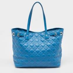 Pre Owned Dior Blue Cannage Coated Canvas Medium Panarea Tote
