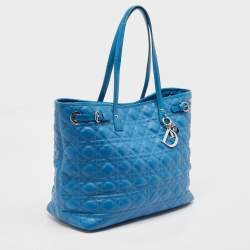 Pre Owned Dior Blue Cannage Coated Canvas Medium Panarea Tote