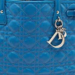 Pre Owned Dior Blue Cannage Coated Canvas Medium Panarea Tote