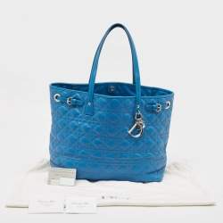 Pre Owned Dior Blue Cannage Coated Canvas Medium Panarea Tote