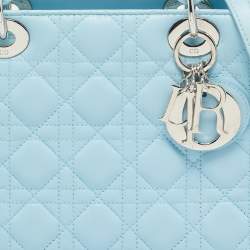 Pre Owned Dior Light Blue Cannage Leather Medium Lady Dior Tote
