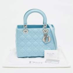 Pre Owned Dior Light Blue Cannage Leather Medium Lady Dior Tote