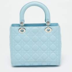 Pre Owned Dior Light Blue Cannage Leather Medium Lady Dior Tote