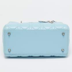 Pre Owned Dior Light Blue Cannage Leather Medium Lady Dior Tote