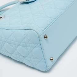 Pre Owned Dior Light Blue Cannage Leather Medium Lady Dior Tote
