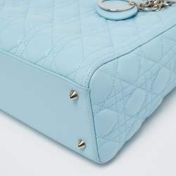 Pre Owned Dior Light Blue Cannage Leather Medium Lady Dior Tote