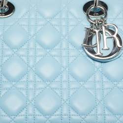 Pre Owned Dior Light Blue Cannage Leather Medium Lady Dior Tote