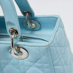 Pre Owned Dior Light Blue Cannage Leather Medium Lady Dior Tote