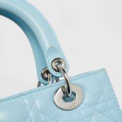 Pre Owned Dior Light Blue Cannage Leather Medium Lady Dior Tote