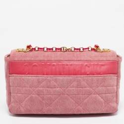 Dior Pink Cannage Denim Medium Caro Shoulder Bag