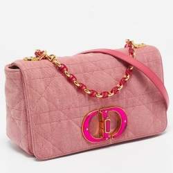 Dior Pink Cannage Denim Medium Caro Shoulder Bag