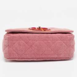 Dior Pink Cannage Denim Medium Caro Shoulder Bag