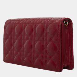Christian  Dior Cherry Red Lady D Patent Wallet On Chain Bag