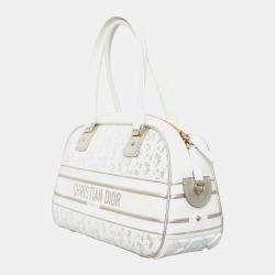 Pre Owned Christian  Dior White Canvas Medium Vibe Bowling Bag