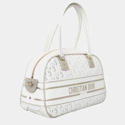 Pre Owned Christian  Dior White Canvas Medium Vibe Bowling Bag