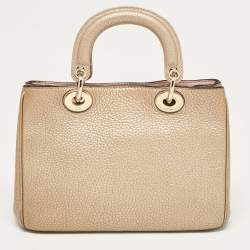 Pre Owned Dior Gold Leather Mini Diorissimo Tote
