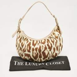 Dior Beige/Light Brown Leopard Print Canvas and Leather Buckle Handle Hobo