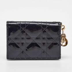 Dior Black Cannage Patent Leather Lady Dior Card Case