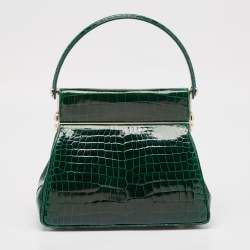 Pre Owned Dior Green Crocodile Babe Top Handle Bag