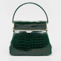 Pre Owned Dior Green Crocodile Babe Top Handle Bag