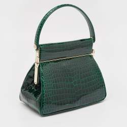 Pre Owned Dior Green Crocodile Babe Top Handle Bag