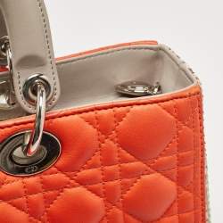 Pre Owned Dior Orange/Beige Quilted Leather and Python Large Lady Dior Tote