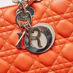 Pre Owned Dior Orange/Beige Quilted Leather and Python Large Lady Dior Tote
