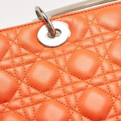 Pre Owned Dior Orange/Beige Quilted Leather and Python Large Lady Dior Tote