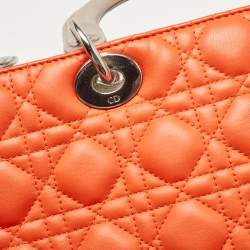 Pre Owned Dior Orange/Beige Quilted Leather and Python Large Lady Dior Tote