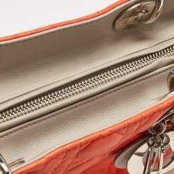 Pre Owned Dior Orange/Beige Quilted Leather and Python Large Lady Dior Tote
