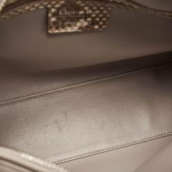 Pre Owned Dior Orange/Beige Quilted Leather and Python Large Lady Dior Tote