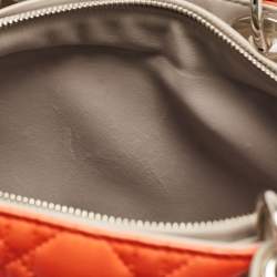 Pre Owned Dior Orange/Beige Quilted Leather and Python Large Lady Dior Tote