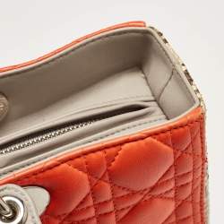 Pre Owned Dior Orange/Beige Quilted Leather and Python Large Lady Dior Tote