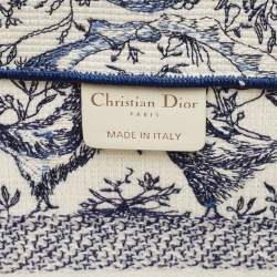Pre Owned Dior White/Blue Embroidered Toile De Jouy Soleil Canvas Medium Book Tote 
