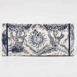 Pre Owned Dior White/Blue Embroidered Toile De Jouy Soleil Canvas Medium Book Tote 