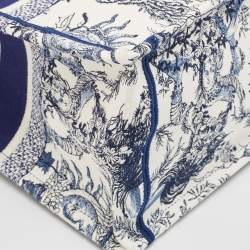 Pre Owned Dior White/Blue Embroidered Toile De Jouy Soleil Canvas Medium Book Tote 