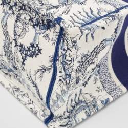 Pre Owned Dior White/Blue Embroidered Toile De Jouy Soleil Canvas Medium Book Tote 