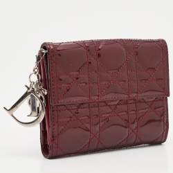 مملوكة مسبقًا Dior Burgundy Cannage Patent Leather Lady Dior French Wallet