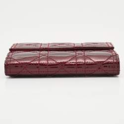 مملوكة مسبقًا Dior Burgundy Cannage Patent Leather Lady Dior French Wallet