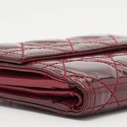 مملوكة مسبقًا Dior Burgundy Cannage Patent Leather Lady Dior French Wallet