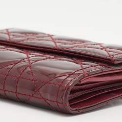 مملوكة مسبقًا Dior Burgundy Cannage Patent Leather Lady Dior French Wallet