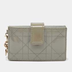 Dior Grey Cannage Patent Leather Lady Dior 5 Gusset Card Holder