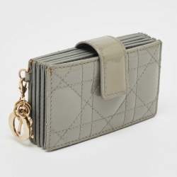 Dior Grey Cannage Patent Leather Lady Dior 5 Gusset Card Holder